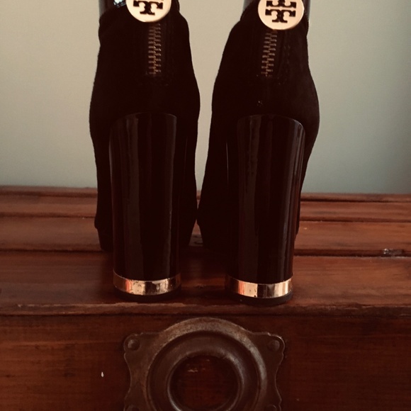 Tori Burch Black Suede / Patent Leather Bootie 4" - Picture 2 of 4